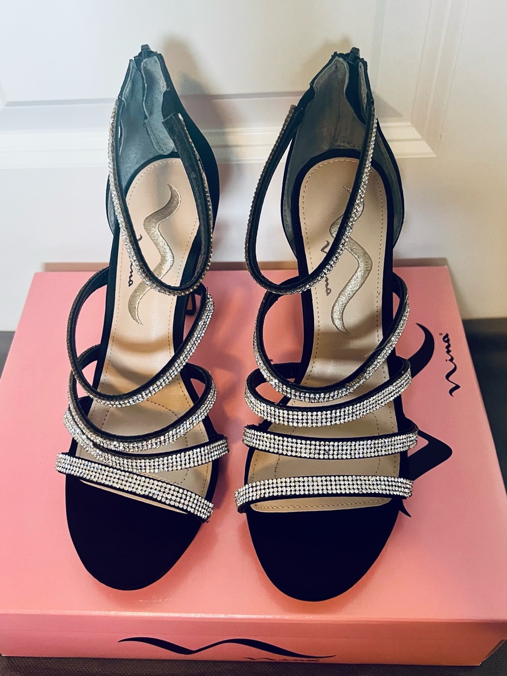 Nina Shoes Black Rhinestone-Strap Stiletto Heels - Brand New, Never Worn
